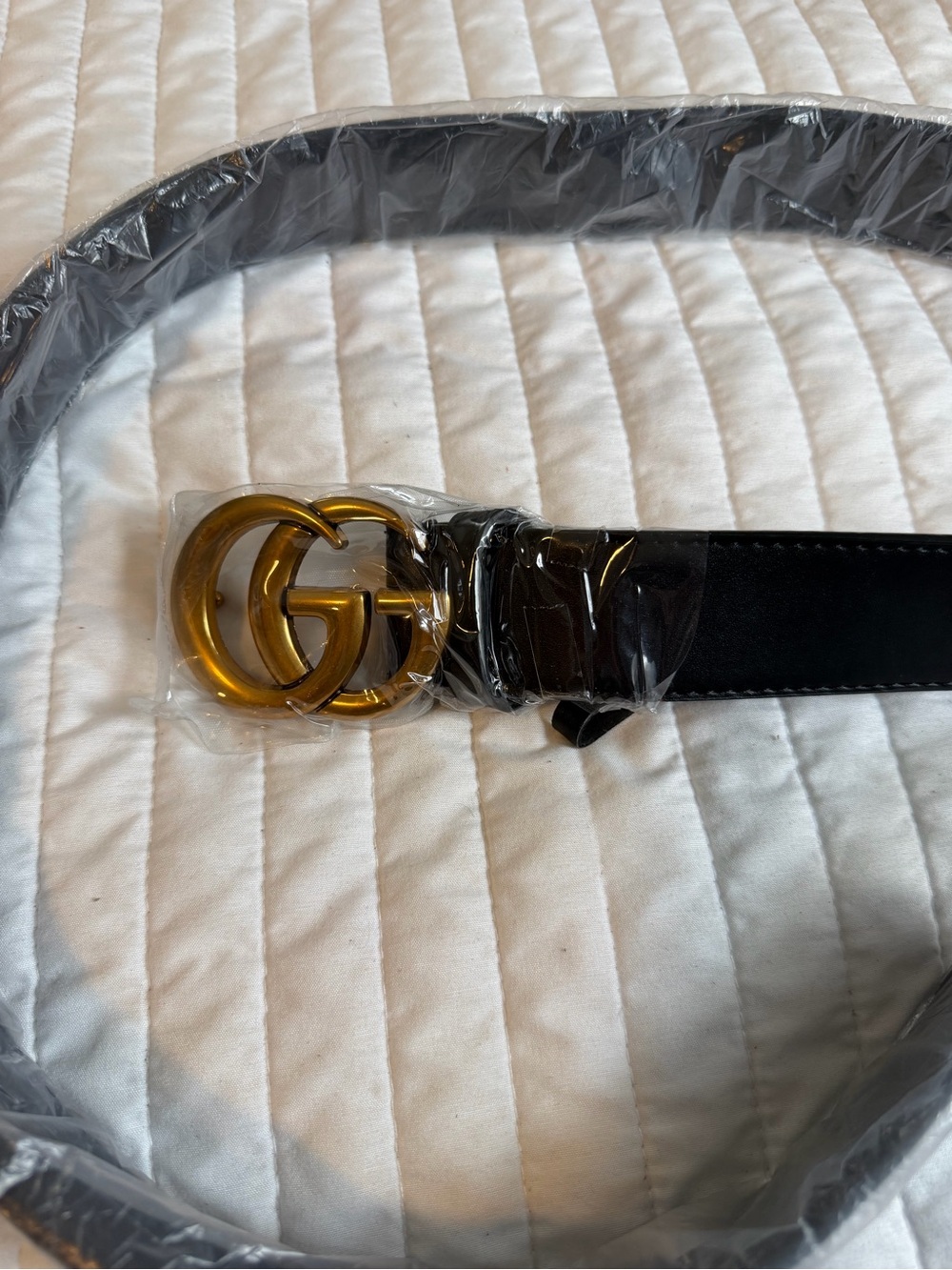 Brown Printed Logo-Style Belt with Gold Double G Buckle